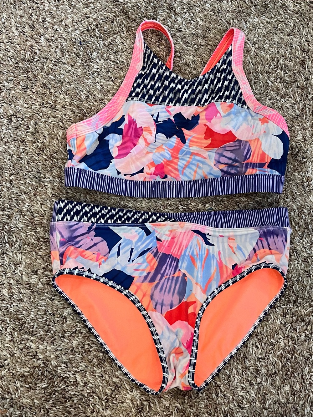 Athleta Girl Sunny Floral 2-Piece Bikini Set Top & Bottom XXL/16 Summer Swim